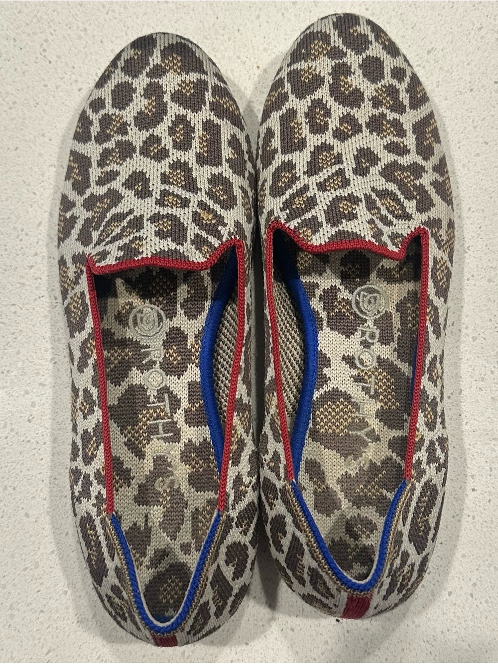 Rothy's Leopard Print Slip-On Flats with Red Trim